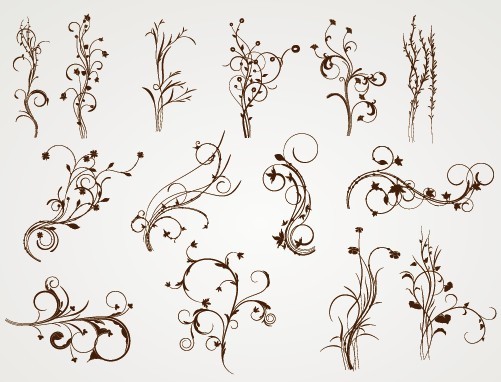 Set Of Elegant Brown Floral Ornaments