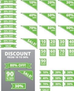 Set Of Vector Green Discount Labels and Ribbons