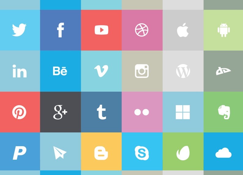 24 Flat Social Media Icons Vector