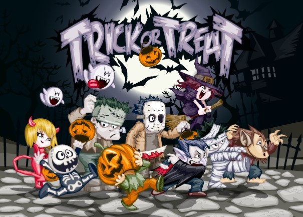 Cartoon Halloween Trick and Treat Art