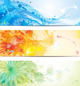 Set Of Vector Grunge Banners with Splash Flowers Backgrounds