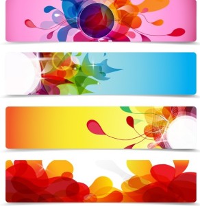 Set Of Vector Rounded Banners with Watercolor Flowers Backgrounds