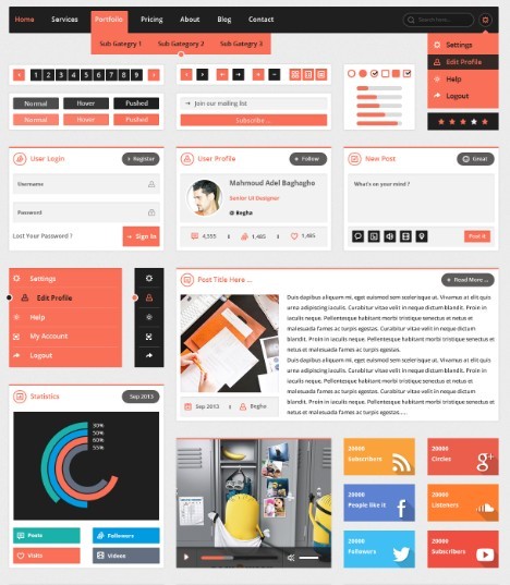 Flatty UI - Flat Web UI Kit PSD