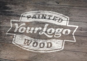 Painted Wood Logo Mockup PSD