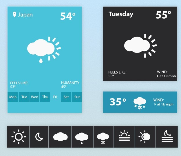 Dark and Blue Weather Widget UI PSD