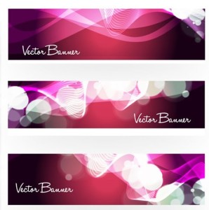 Set Of Vector Purple Banners with Halos and Curves Backgrounds