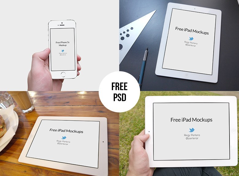 White iPad and iPhone 5S Mockups PSD