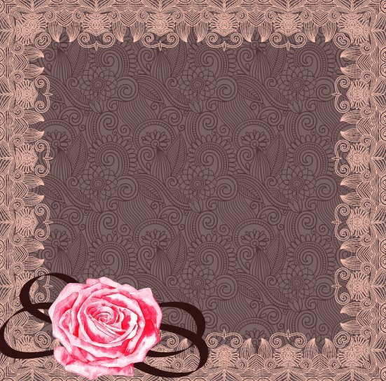 Classical Floral Frame with Pink Flower Ornament Vector