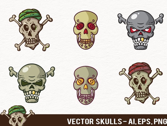 6 Cute Skull Icons Vector