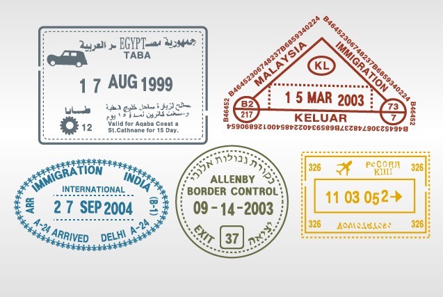 Set of Various Passport Visa Stamps Vector 01