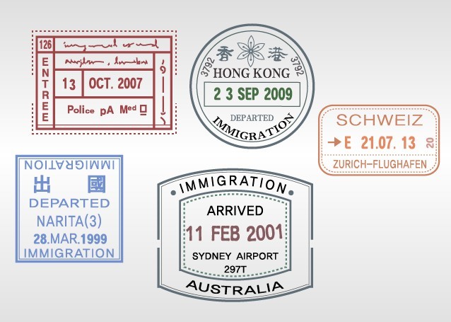 Set of Various Passport Visa Stamps Vector 02