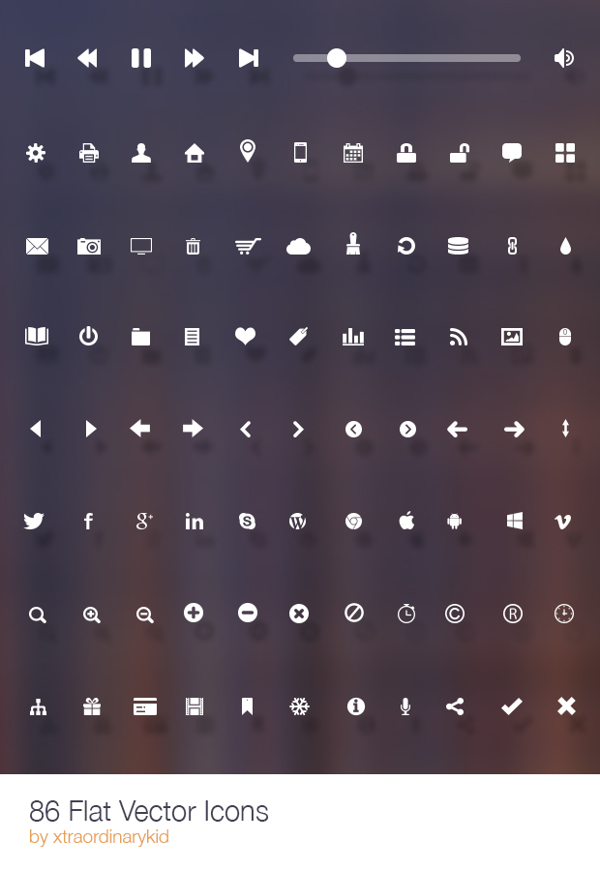 86 Flat Web Icons Vector PSD