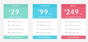 Colored Pricing Table Flat Design PSD