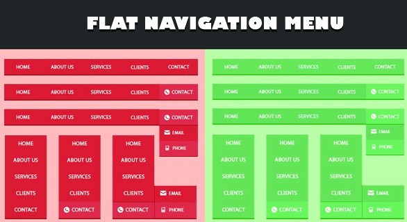 Flat Style Horizontal & Vertical Nav Menus PSD