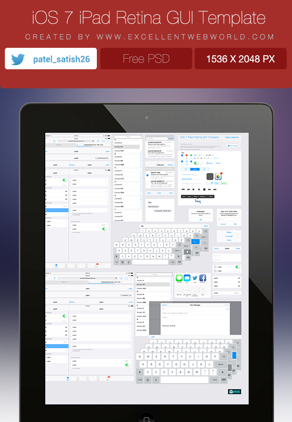 iPad Retina with iOS 7 GUI PSD