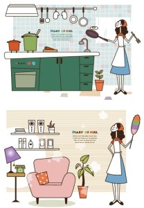 Cartoon Life of Housewife Vector Illustration