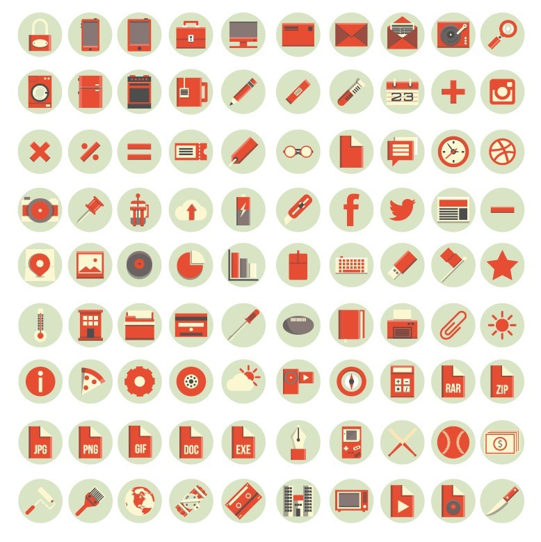 90 Flat Red Web Icons