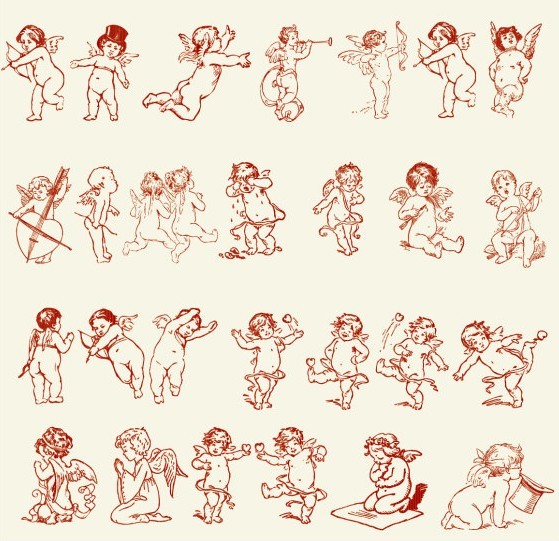 Set Of Hand Drawn Cupids Vector