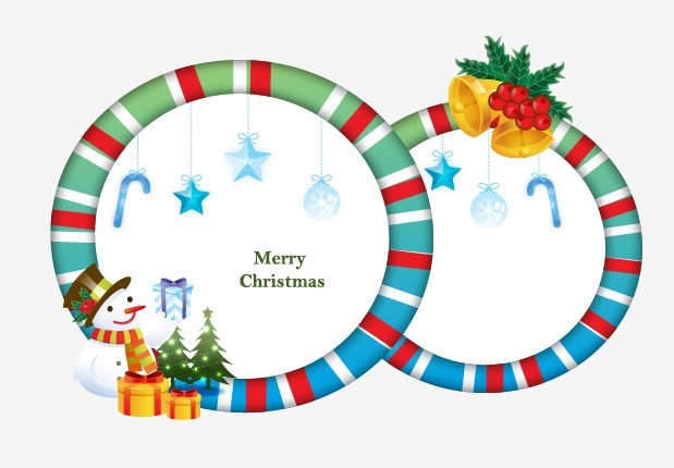 Circular Cartoon Merry Christmas Frame Vector 02