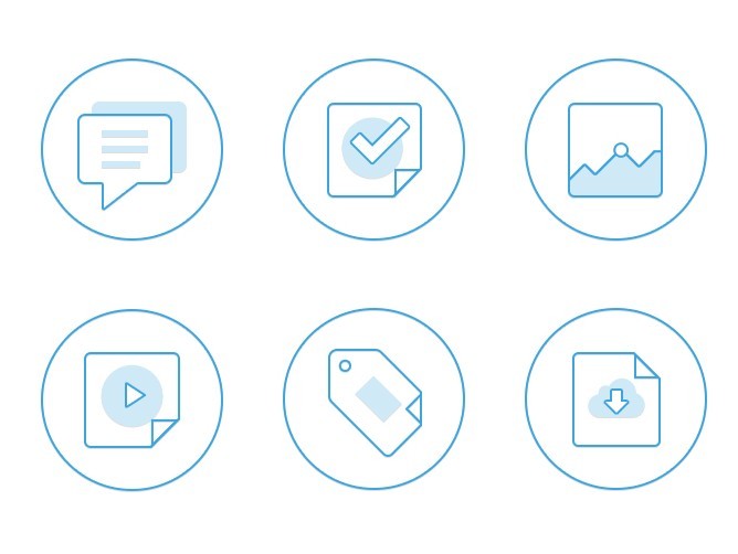 Blue Flat Out Lined Icons PSD