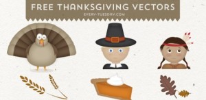 6 Cartoon Thanksgiving Icons Vector