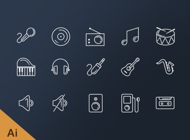 15 Music Line Icons Vector