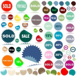 Set Of Colored Sale & Discount Stickers with Serrated Edge