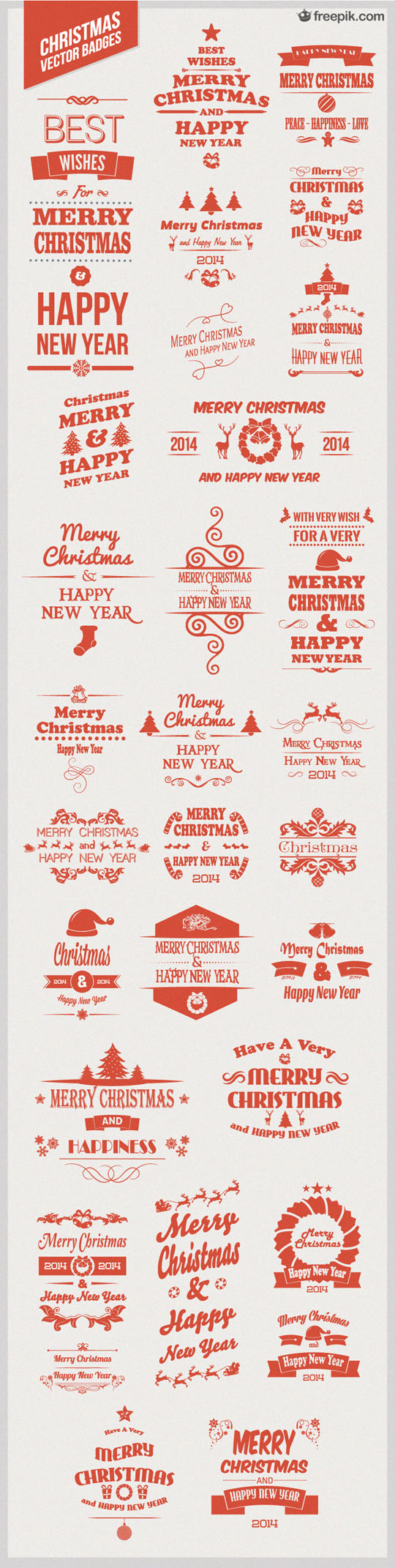 Set Of Red Christmas Badges Vector