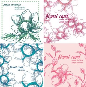 Set of Line Art Floral Invitation Cards Vector