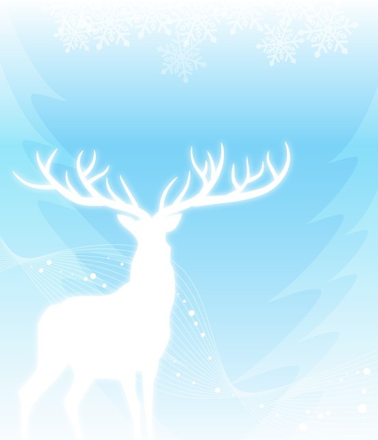 White Christmas Elk Silhouette with Snowflake Background Vector