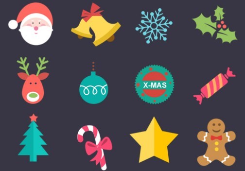 12 Flat Christmas Icons PSD