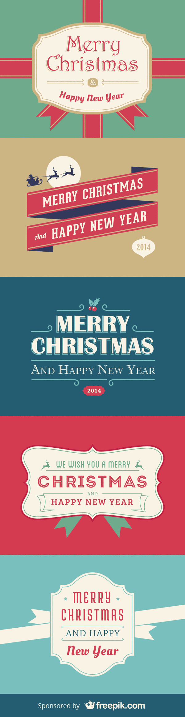 Set Of Vintage Christmas & Happy New Year Cards Vector