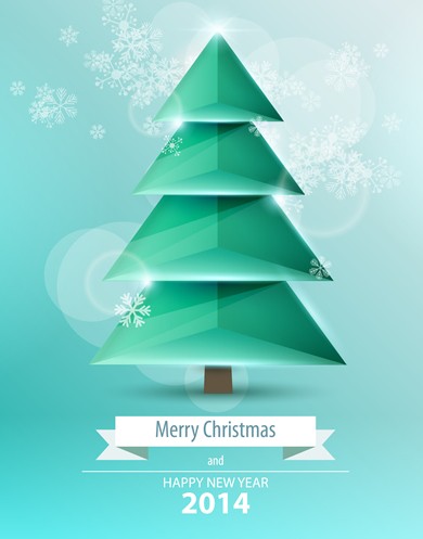 3D Origami Christmas Tree Vector Design 02