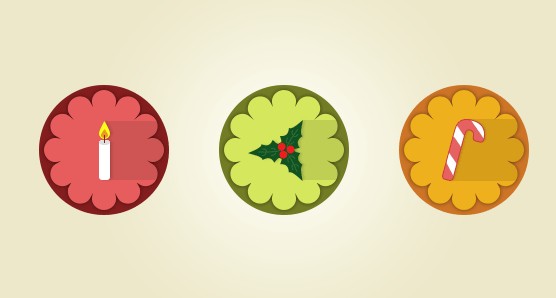 3 Flat Long Shadow Christmas Icons PSD