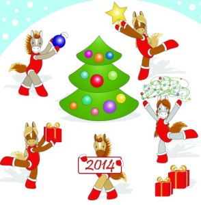 Cartoon Horse Cheerleading For Merry Christmas Vector 03