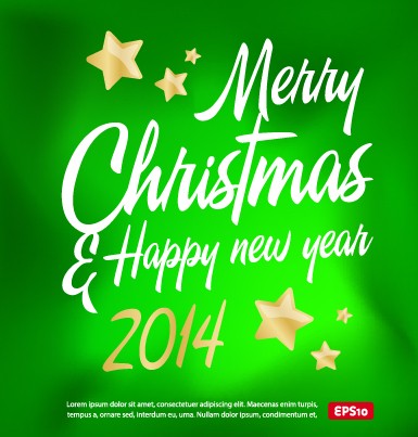 Green Merry Christmas & Happy New Year 2014 Background Vector 02