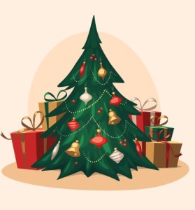 Vintage Christmas Tree with Gifts Vector