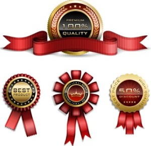 Elegant Gold Badges with Ribbons Vector