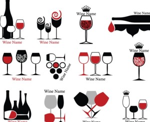 Set of Wine Bottle and Wineglass Icons Vector