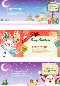 Set Of Cartoon Merry Christmas Header Designs 02