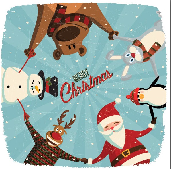 Cute Vintage Merry Christmas Card Vector