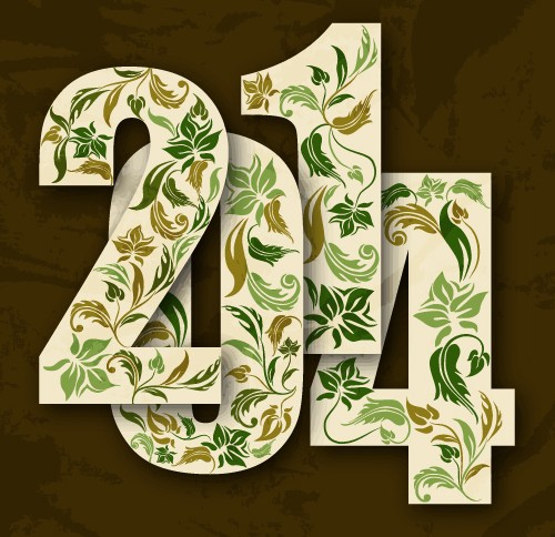 Green Floral 2014 Text Style Vector