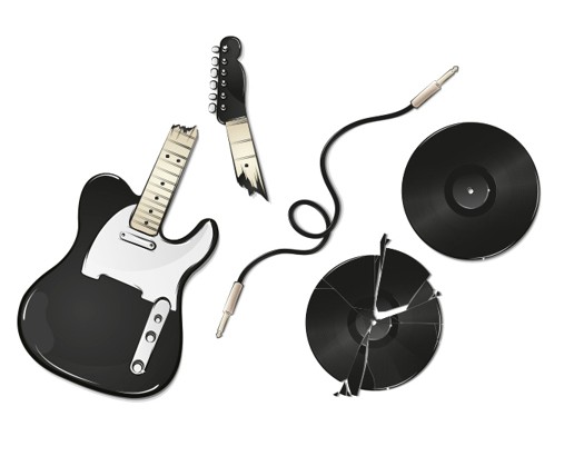 Vector Illustration Of Guitar and Vinyl Records