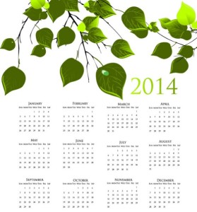 Green Spring 2014 Calendar Vector