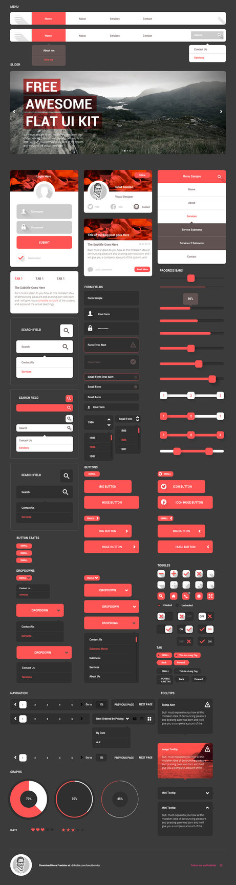 Red and Black Flat UI Kit PSD