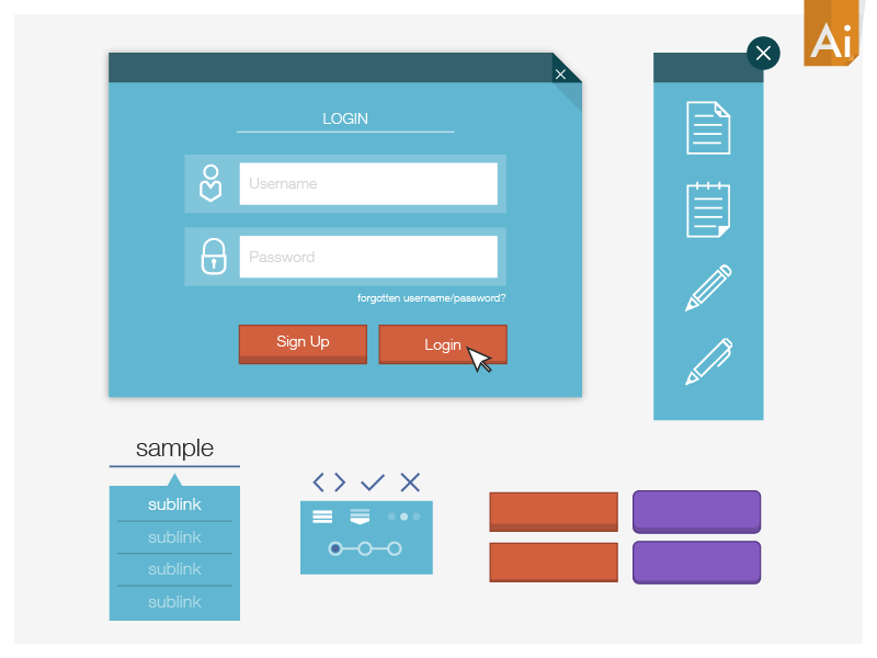 Simple Blue Flat UI Kit Vector