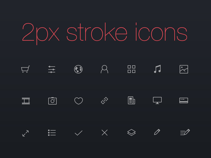 2PX Stroke Icons PSD