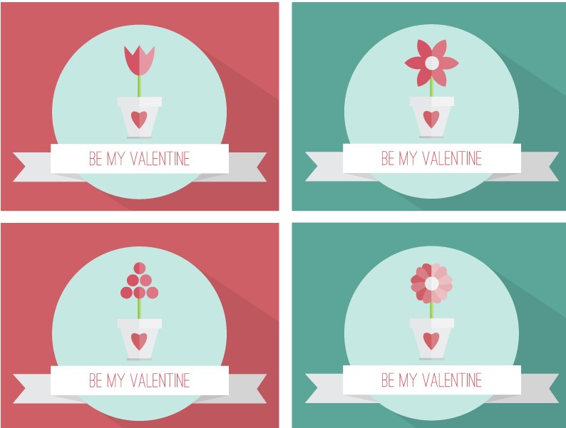 Set Of Flat Valentine Cards Vector