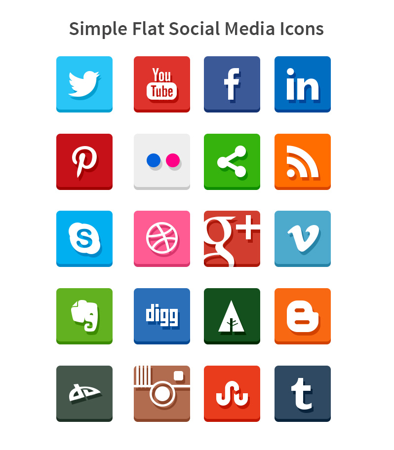 Free 20 Simple Flat Social Media Icons PSD - TitanUI