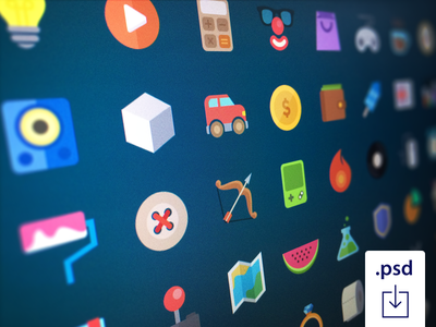 Colorful Flat PSD Icon Set